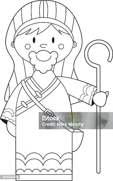 Cor Em Nativity Pastor Com Crook - Arte vetorial de stock e mais imagens de Pastor de Ovelhas - Pastor de Ovelhas, Clip Art, Preto e Branco
