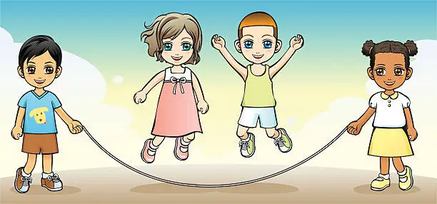 Vector illustration of Children jumping rope