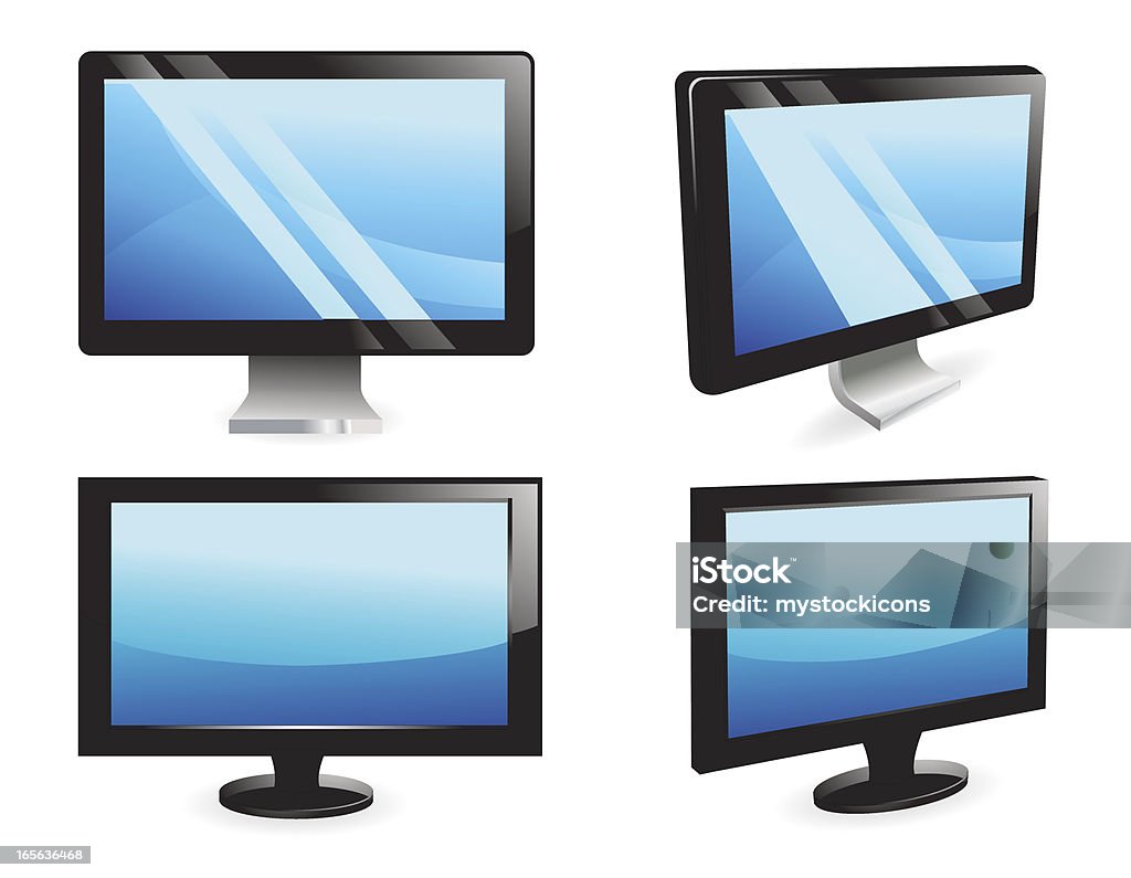 LCD tv and monitor A set of perspective and flat television screens Black Color stock vector