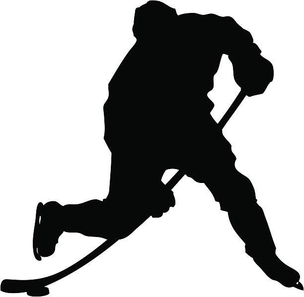 ilustraciones, imágenes clip art, dibujos animados e iconos de stock de slapshot silueta de hockey - slap shot