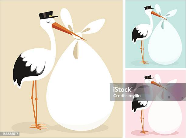 Cigogne Vecteurs libres de droits et plus d'images vectorielles de Cigogne - Cigogne, Nouveau-né, Remise de cadeaux de naissance