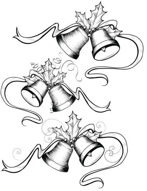 Vector illustration of Christmas Bell Set with Holly - Vintage