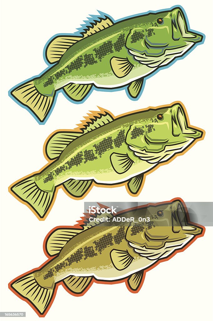 Róbalo de boca grande-Serie iconos de colores diferentes - arte vectorial de Lubina estriada libre de derechos