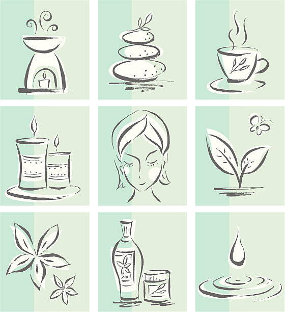illustrazioni stock, clip art, cartoni animati e icone di tendenza di bellezza spa - tea women beauty pampering