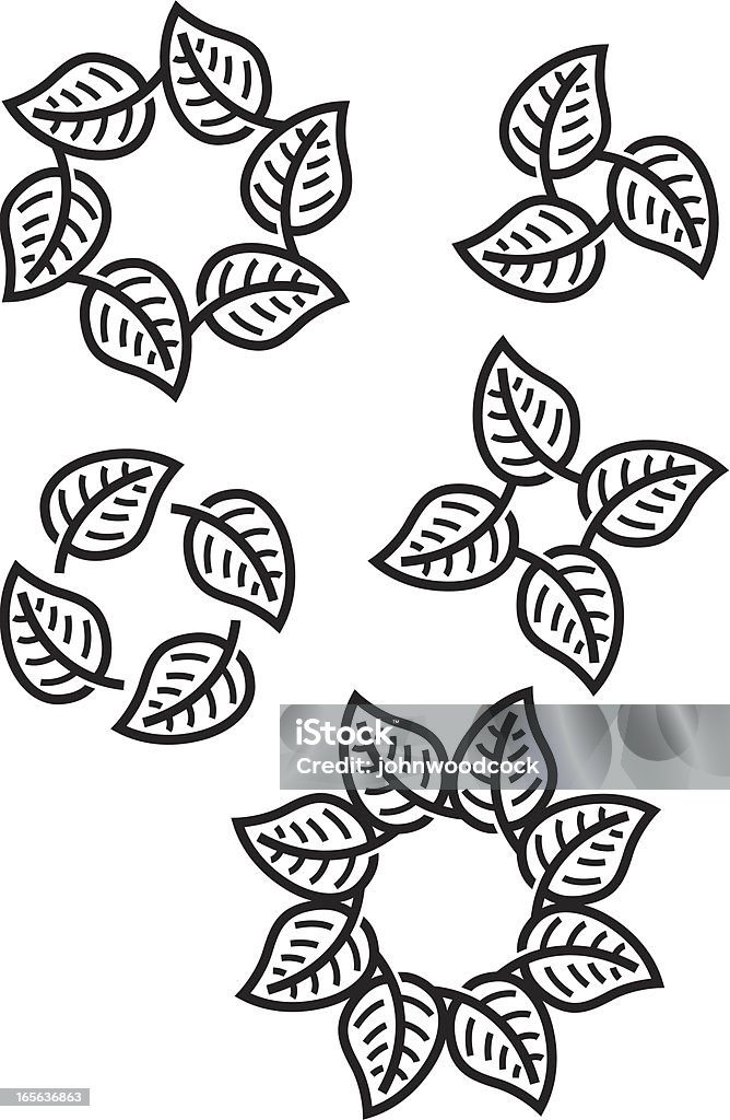 Leaf shapes two "A selection of leafy design elements. Each one can be un grouped and the leaves used individually. These are purely black line, no background color." Circle stock vector