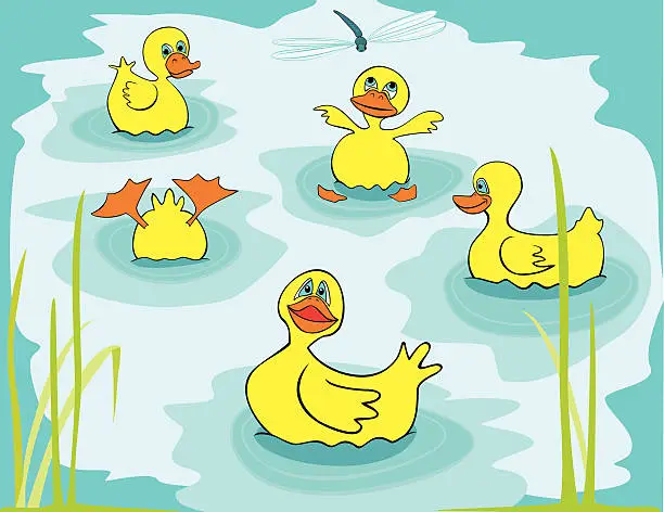 Vector illustration of Rubber Ducks in a Pond