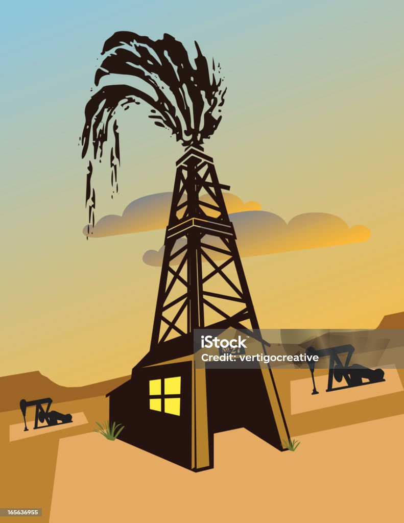 ベクトルビンテージ石油掘削装置および Pumpjacks - ベクター画像のロイヤリティフリーベクトルアート