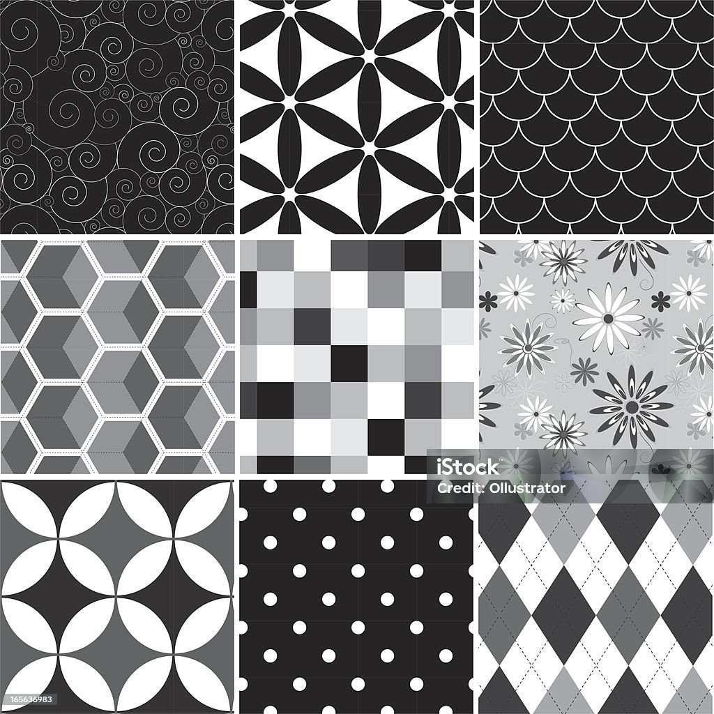 Collection of seamless black &amp; white pattern Collection of seamless black & white pattern. Just choose/click one of the pattern swatches in Illustrator and fill a form with it or draw a rectangle or whatsoever. You can't take one of the images in the 3x3 grid and just duplicate them (or drag them to the swaches box) - they are just a preview. If you need some assistance, just sitemail me. If you need some assistance, just sitemail me. Abstract stock vector