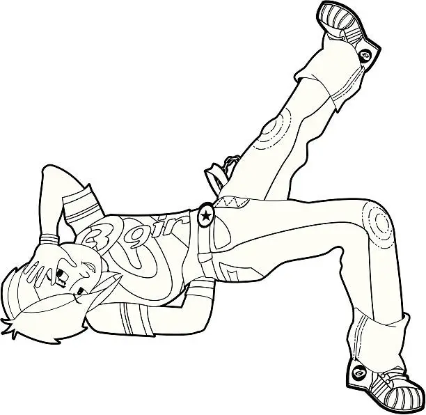 Vector illustration of Colour In Funky B-Girl Breakdancer