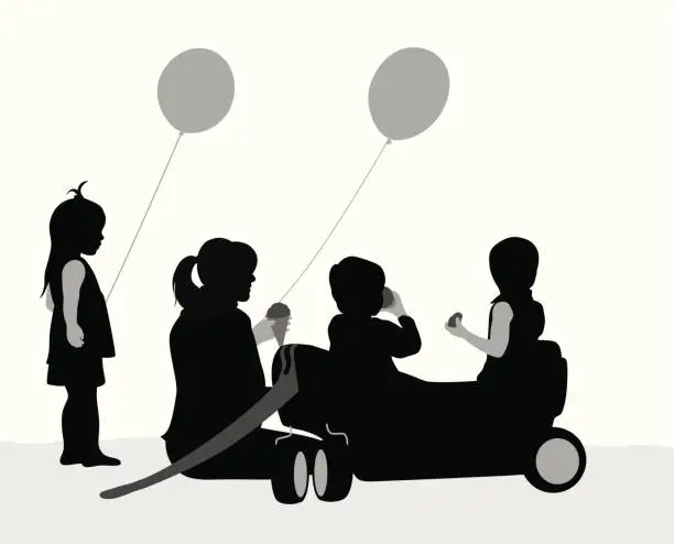 Vector illustration of Mother 'n Kids Vector Silhouette