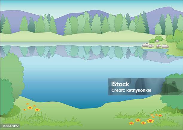 Летний Озеро — стоковая векторная графика и другие изображения на тему Без людей - Без людей, Векторная графика, Вода