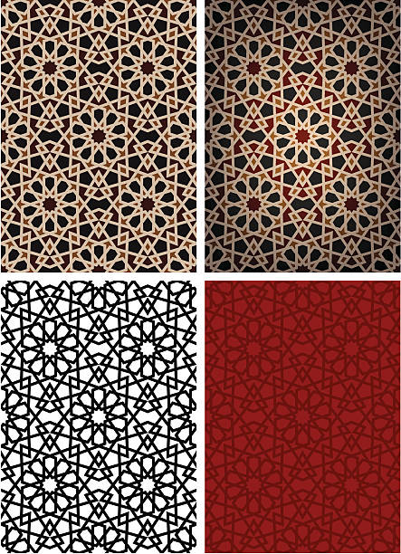 czarna gwiazda islamic kafelek - seamless brown floral pattern arabic style stock illustrations