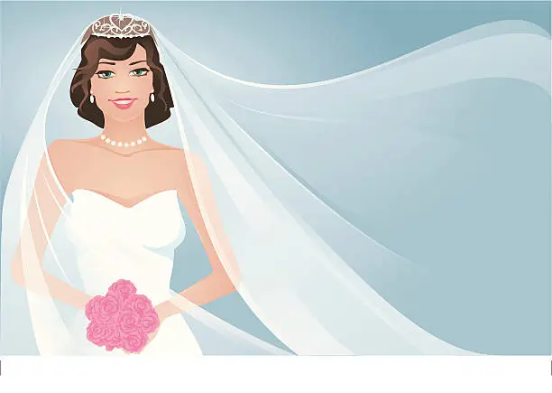 Vector illustration of Bride and Flowing  Veil