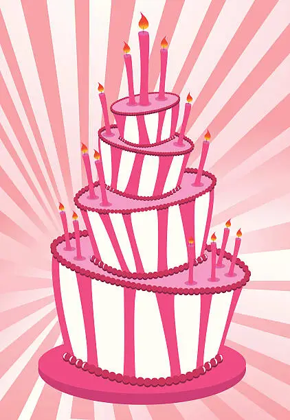 Vector illustration of Topsy Turvy Pink Striped Birthday Cake!