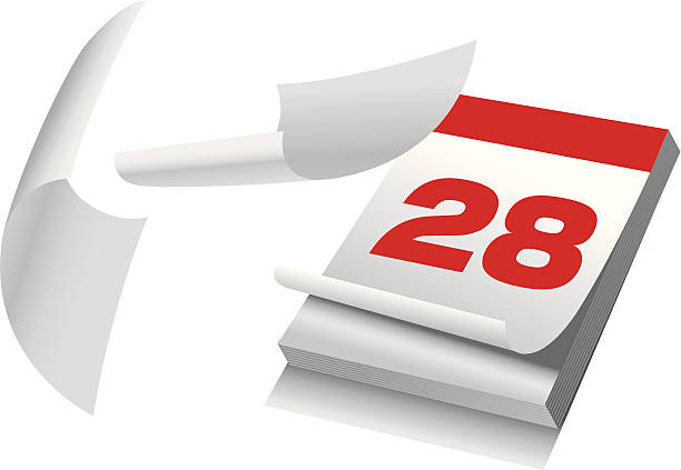 menstrual cycle calendar Illustration of a calendar showing menstrual cycle of 28 days flip calendar stock illustrations