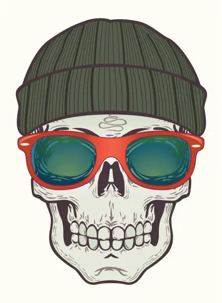 Vector illustration of beanie skull with horn glasses