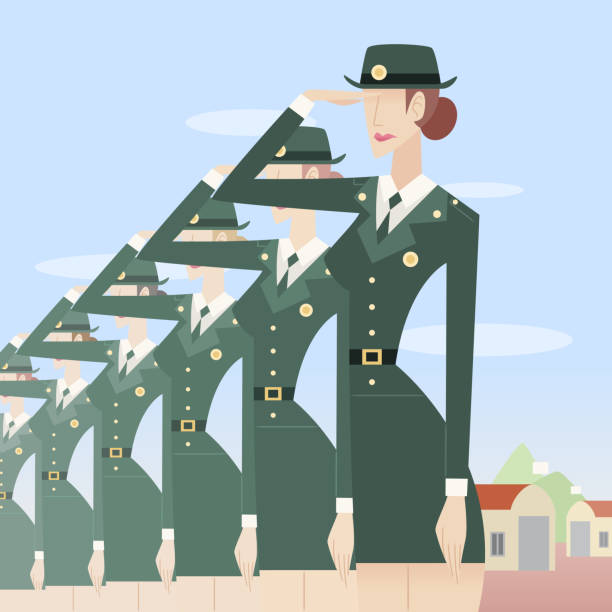 군용동물에는 여자대표 싶습니다! - armed forces saluting female air force stock illustrations