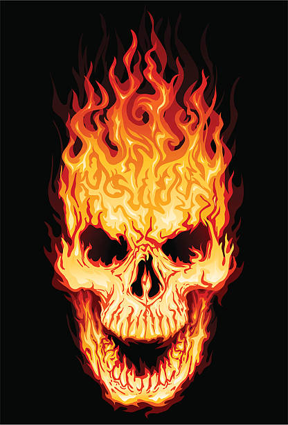 ilustrações, clipart, desenhos animados e ícones de flaming caveira - inferno fire flame skull