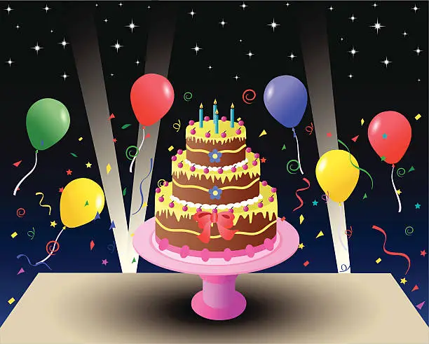 Vector illustration of cake and balloon