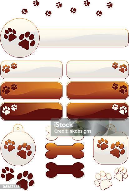 Dog Bones And Paw Prints Designs Set Stock Illustration - Download Image Now - Animal, Animal Body Part, Animal Markings