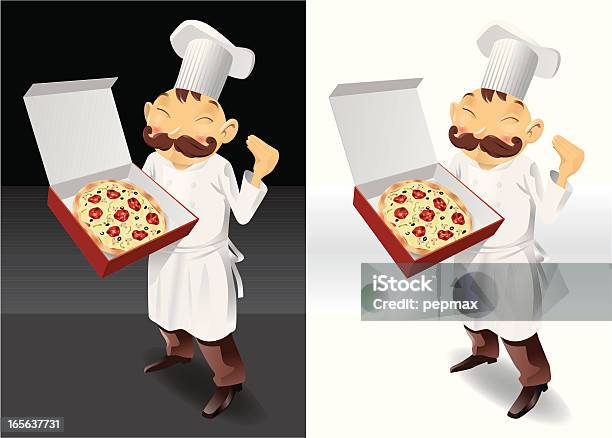 Ilustración de Chef Caja De Pizza Panorama Completo y más Vectores Libres de Derechos de Chef - Chef, Fondo negro, Aceituna negra