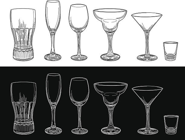 ilustraciones, imágenes clip art, dibujos animados e iconos de stock de barware de vidrio vacíos - barware