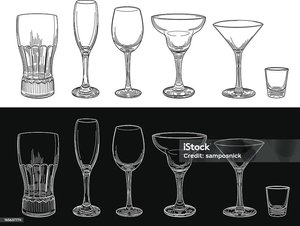 Empty Barware Glass Set Empty liquor glasses, the worst possible kind of glasses. Wineglass stock vector