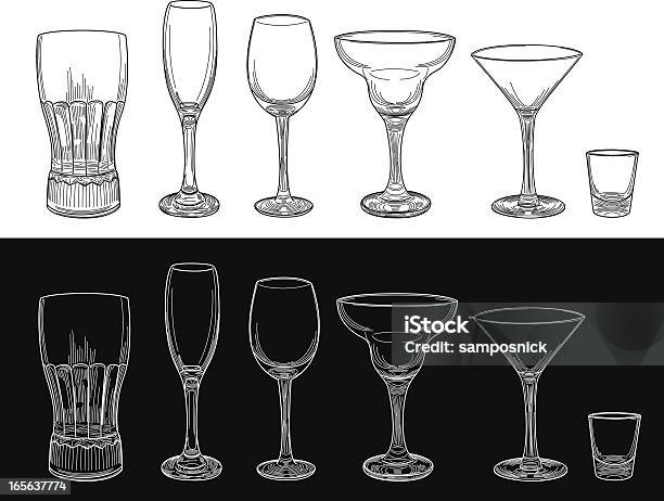 Empty Barware Glass Set Stock Illustration - Download Image Now - Wineglass, Line Art, Martini Glass