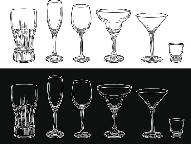 Vector illustration of Empty Barware Glass Set
