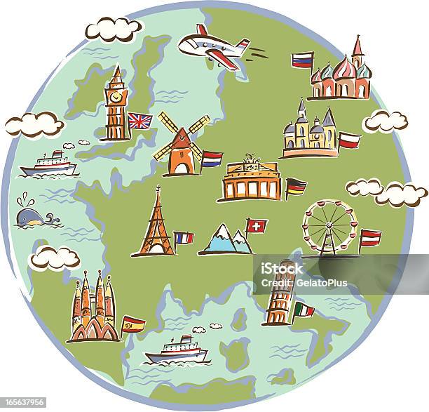 Достопримечательности Взято По Всему Миру — стоковая векторная графика и другие изображения на тему Глобус - Глобус, Европа - континент, Карта мира