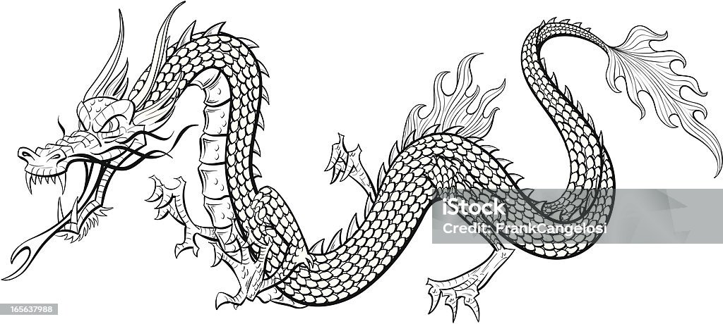 dragon preto e branco - Vetor de Dragão royalty-free