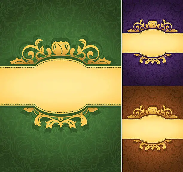 Vector illustration of Set of elegant ornate frame banners with wallpaper pattern background