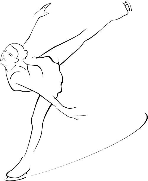 Arabesque spiral Line art drawing of a Ladies single skater. single skating stock illustrations