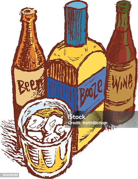 Vetores de Alcoolismoálcool Vinho E Cerveja Em Garrafa E Copo e mais imagens de Abuso de Substâncias