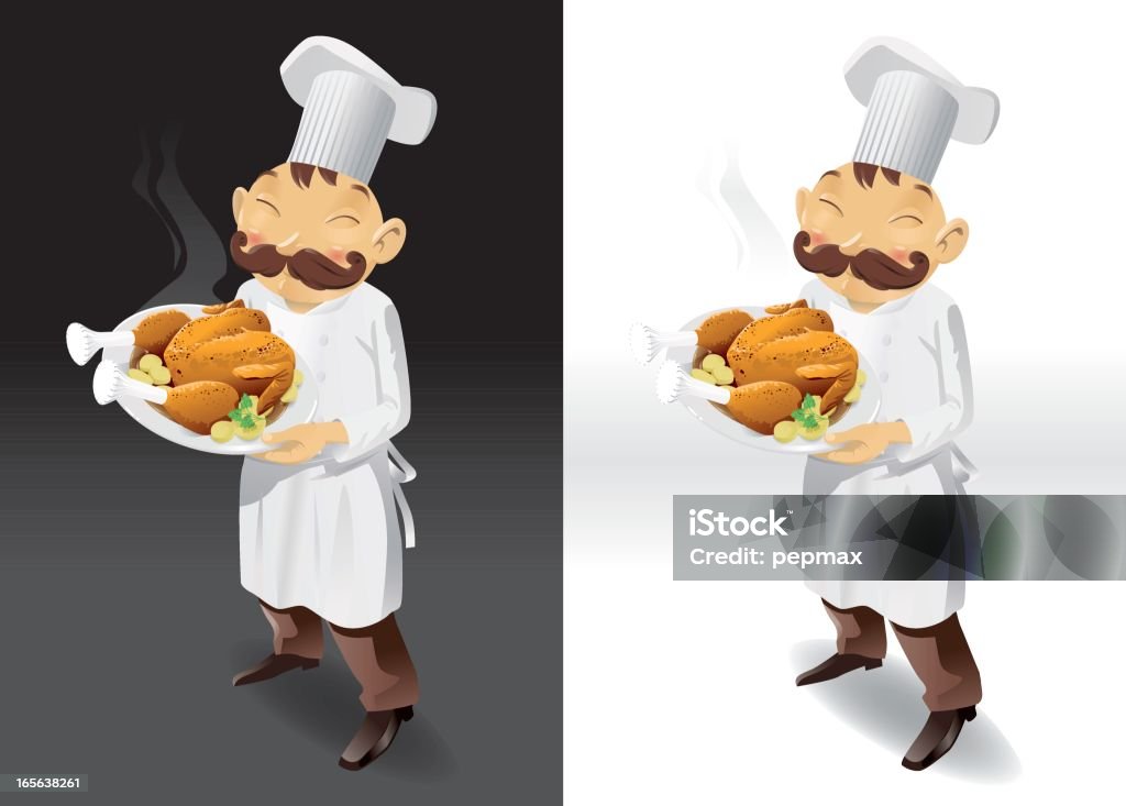 Chef con pollo asado panorama completo - arte vectorial de Alimento libre de derechos