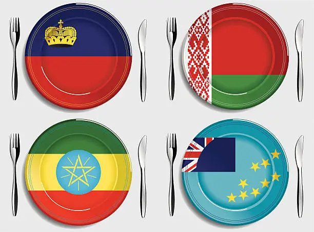 Vector illustration of Food-Liechtenstein-Belarus-Ethiopia-Tuvalu