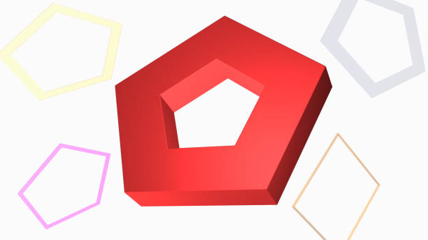 ilustrações de stock, clip art, desenhos animados e ícones de 3d geometric red pentangle shape on a white background. mathematical concepts, education, 3d rendering, and 3d shapes - pentangle