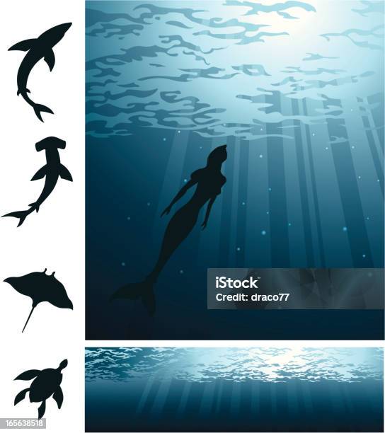 Deep Sea Life Stock Illustration - Download Image Now - In Silhouette, Mermaid, Backgrounds