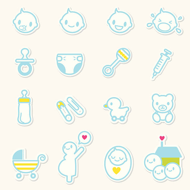 Icon set - Baby Care and family love &lightboxICute web 2.0 style vector icons of baby emoticons and related objects. 8 months pregnant stock illustrations