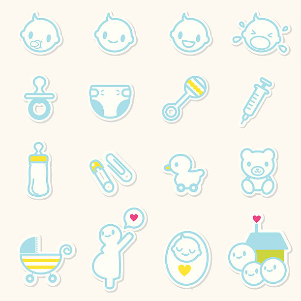 Icon set - Baby Care and family love &lightboxICute web 2.0 style vector icons of baby emoticons and related objects. funny pregnancy announcements stock illustrations
