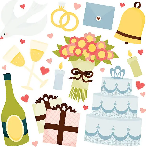 Vector illustration of Hand drawn clipart for a wedding day celebration