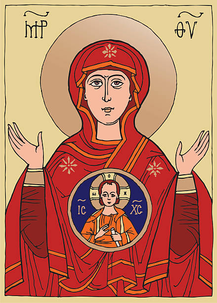 Theotokos ("birth-giver of God") Znamenie Orthodox Byzantine Icon byzantine icon stock illustrations