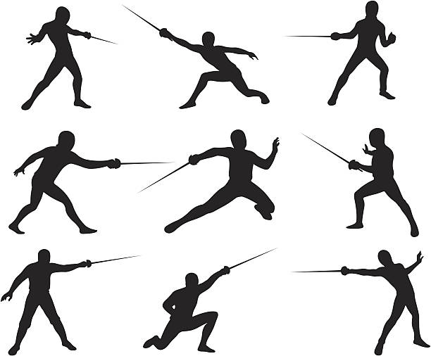 Fencing Silhouettes vector art illustration