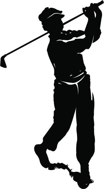 Golfer. Retro vector illustration of an old fashion Golfer Swinging Teeing Off with Golf Club. Compound paths. Use as positive image or reverse out of layout. Check out my 