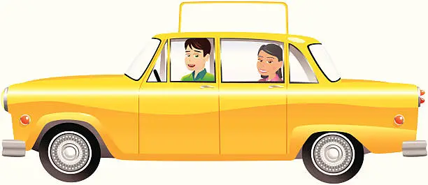 Vector illustration of Yellow taxi cab with passenger fare