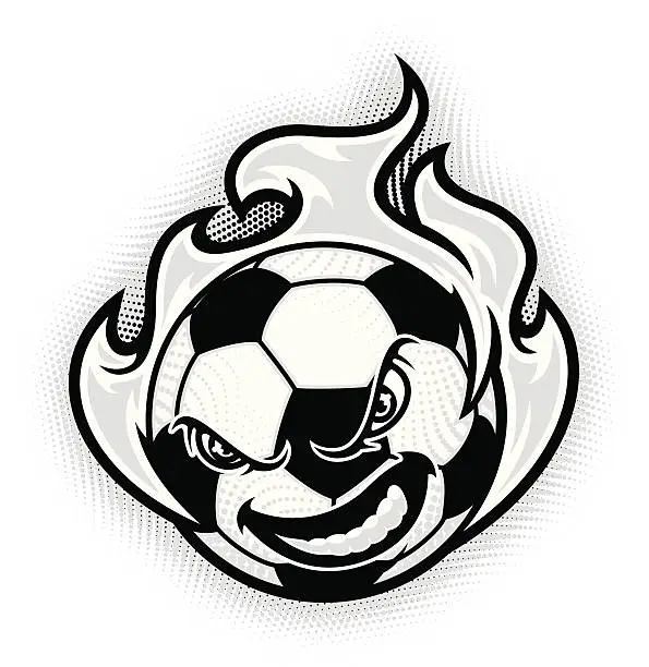 Vector illustration of Soccer Ball Flamed B&W