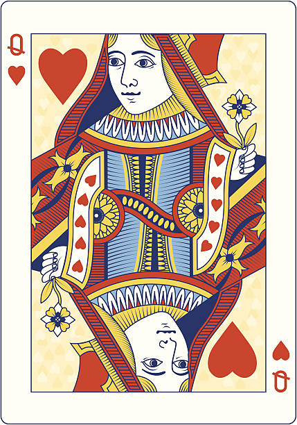 Colored Queen of Hearts playing card vector art illustration