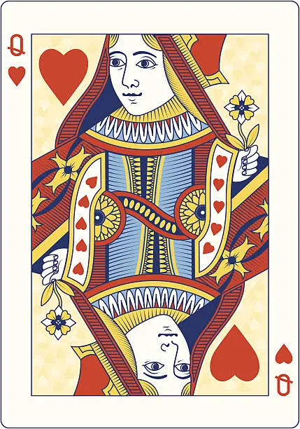 Vector illustration of Colored Queen of Hearts playing card