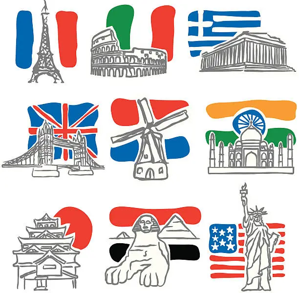 Vector illustration of Nine Landmarks