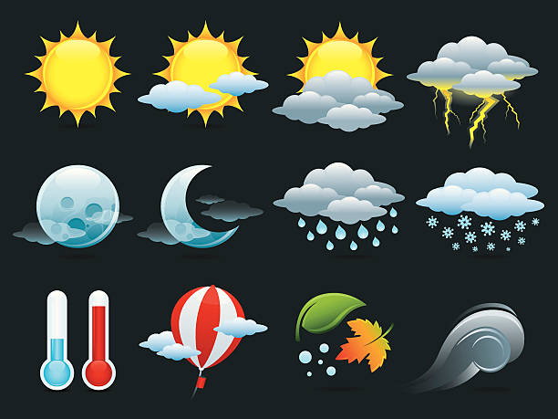 Weather Icons on Dark Background Weather icons. Colors are global. weather balloon stock illustrations